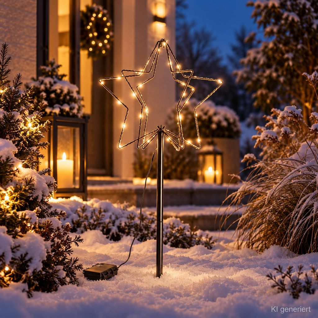 LED Weihnachtsstern Weihnachtsbeleuchtung Gartenstecker Außen warmweiß Batterie