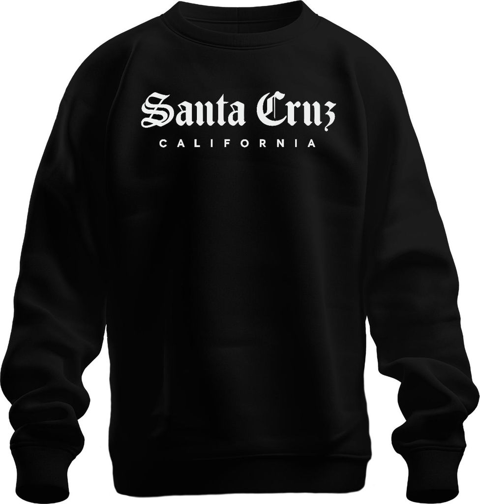 Santa Cruz California Surfen Skate Vintage OldEnglish Schrift Uni Sweatshirt Pullover, Schwarz, S