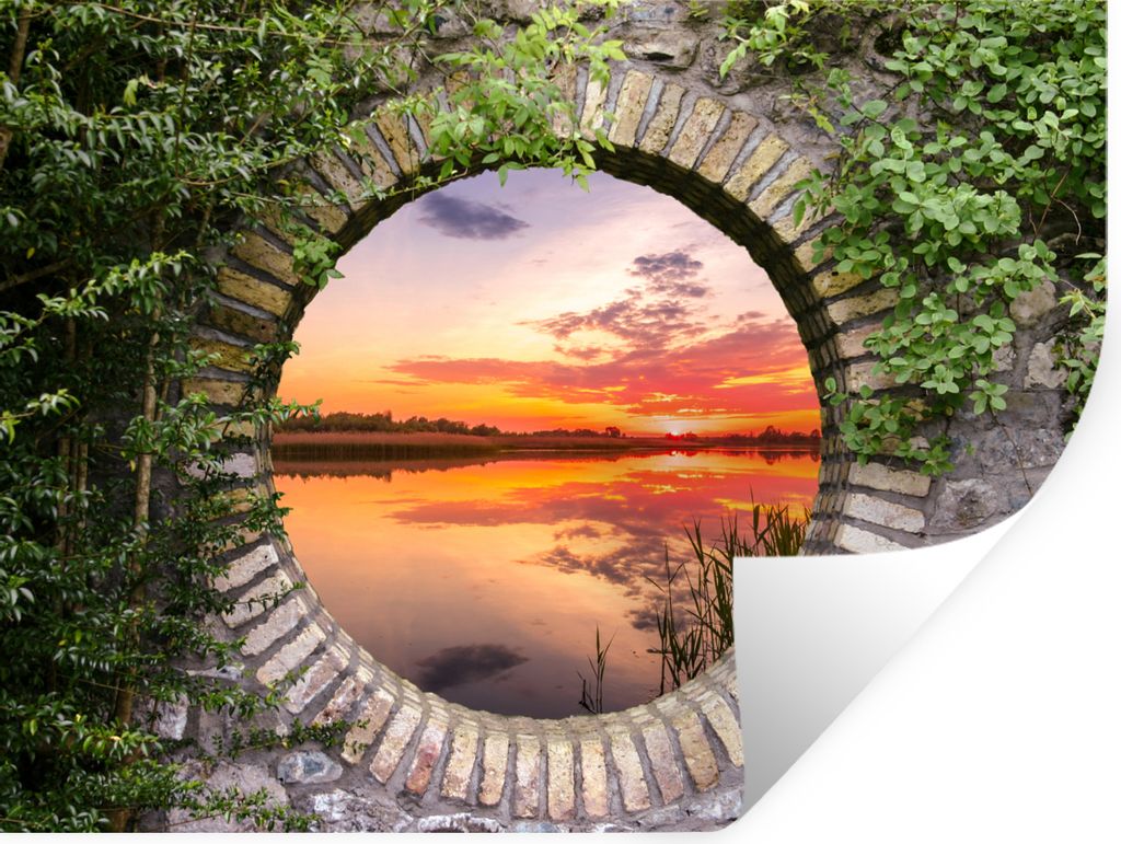 MuchoWow Wandtattoo Wandsticker Wandaufkleber Meer - Sonnenuntergang - Ausblick 40x30 cm Selbstklebend und Repositionierbar - Faltenfrei