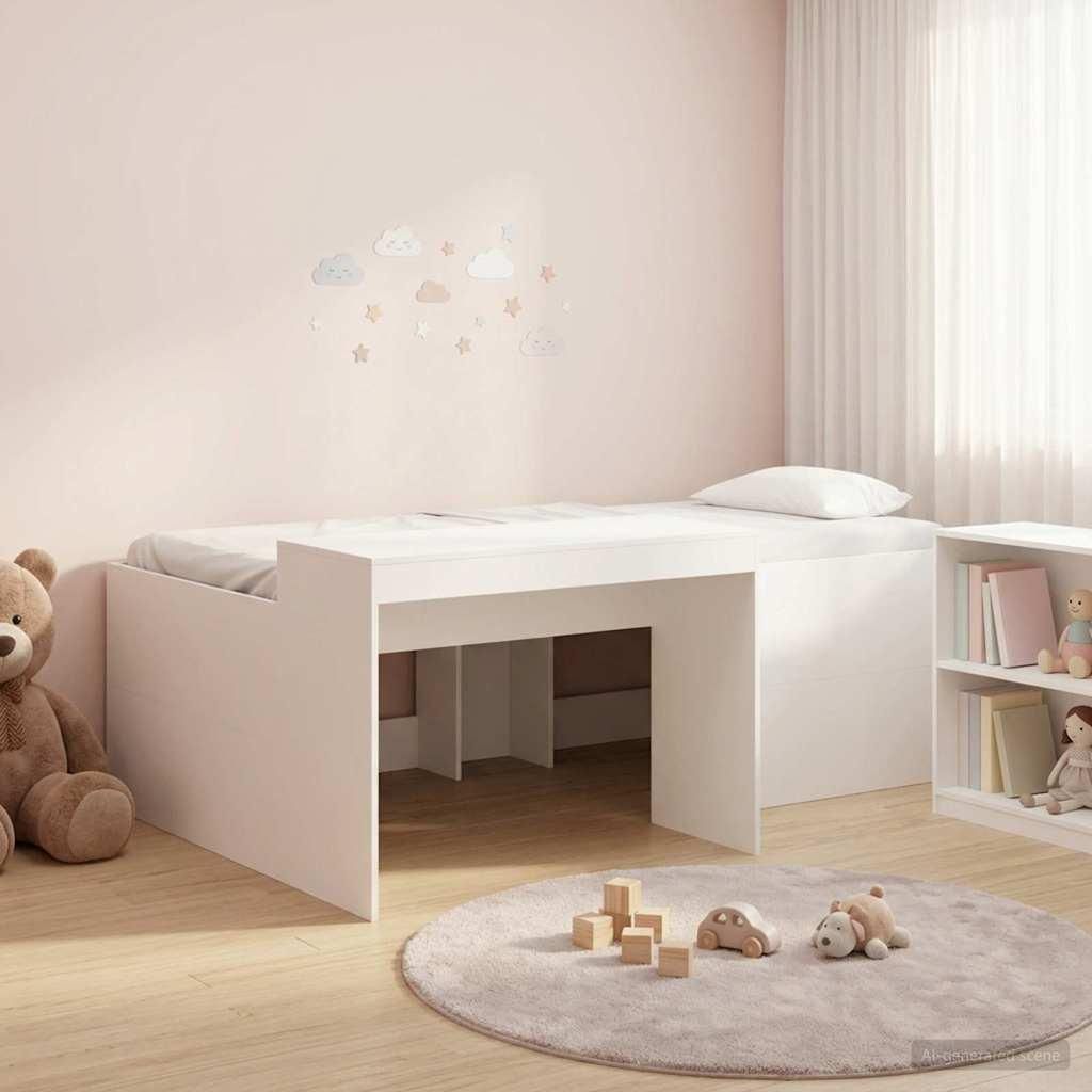 Möbel Hochbett mit Schreibtisch für Kinder Weiß 80 x 200 cm - Klassische Betten CC649