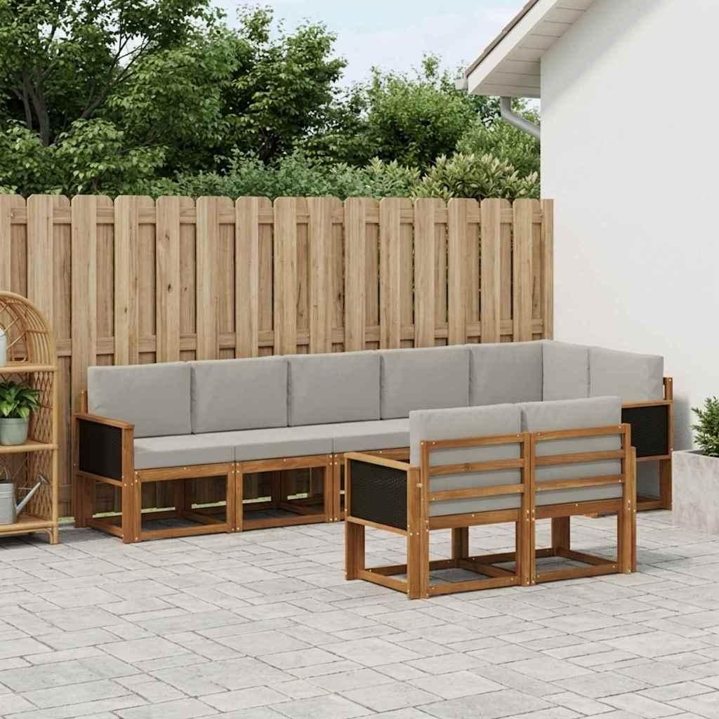 Möbel Outdoor-Sofagarnitur 8 pcs Natürlich und Hellgrau PolyesterGartensofas - Gartensofas c2229