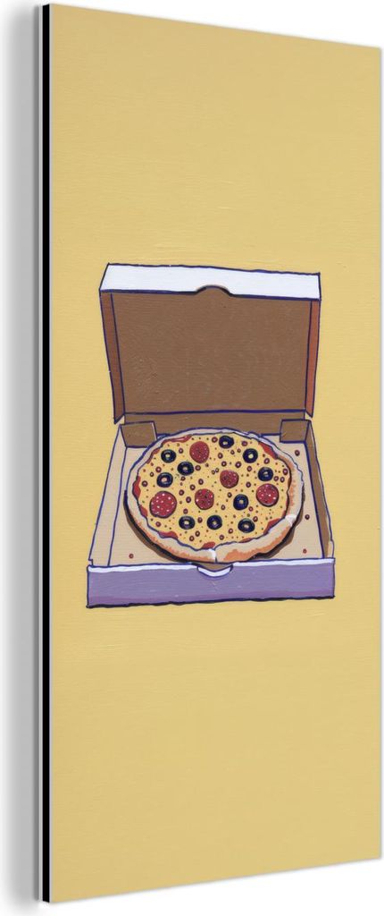 MuchoWow Wanddekoration Metall Metallbild Wandkunst 20x40 cm Pizza - Schachtel - Salami - Illustration MuchoWow Aluminium Gemälde - Aluminium Gem...