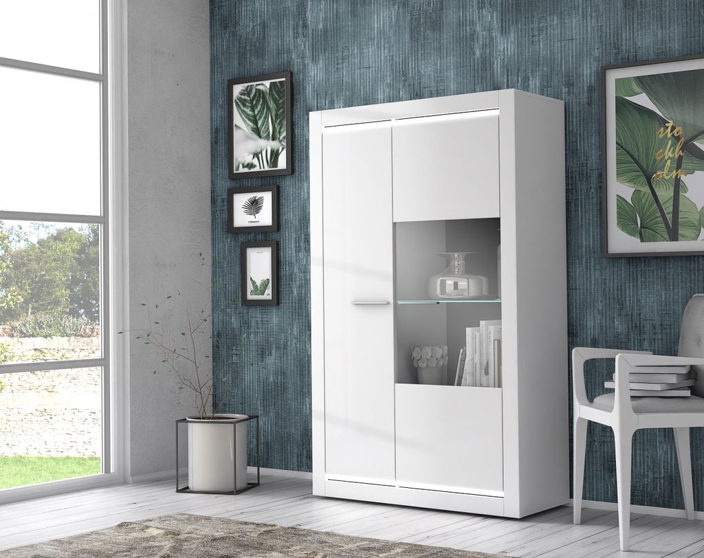 Vitrine >L-Light< in weiss mit Klarglas - 98x160x41,3cm (BxHxT)