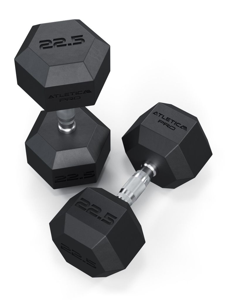 ATLETICA Hexagon Hanteln PRO | 2x22.5kg | Paarweise | Stoßdämpfende CPU-Ummantelung höchster Qualität | Für Drops geeignet | Hartverchromter G...