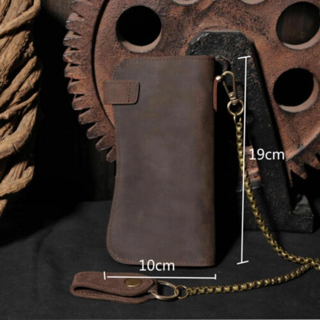 Herren Bikerbörse Geldbörse Vintage Geldbeutel Portemonnaie Motorrad Kette Leder