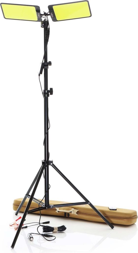 Wiltec Campinglampe V3 LED Strahler 55W 11000 Lumen mit Teleskopstange und Stativ höhenverstellbar Anschluss an 12V-Stromquelle für Camping, Outd...