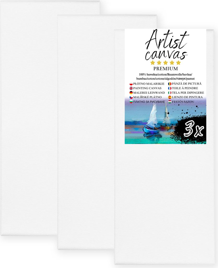 3x Leinwand auf Keilrahmen 100% Baumwolle 280 g/m² Weiß grundiert 40X110 cm