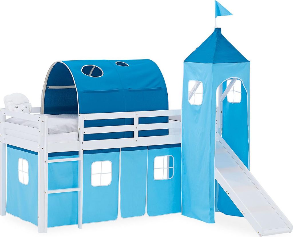 Homestyle4u Hochbett 90x200 Kinder Weiß Rutsche Vorhang Produktbild 