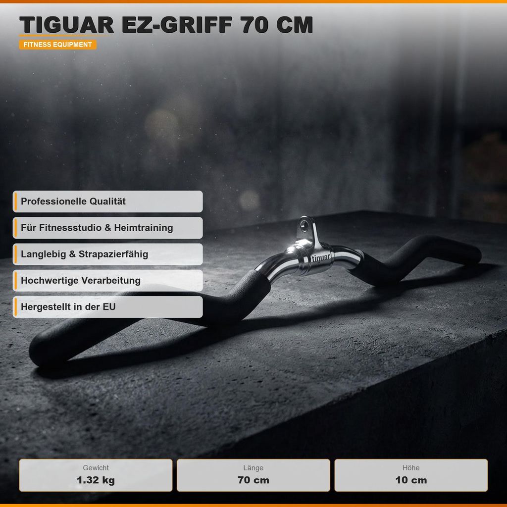 Gebogener Kabelgriff 70 cm für Bizeps, Trizeps & Schultertraining