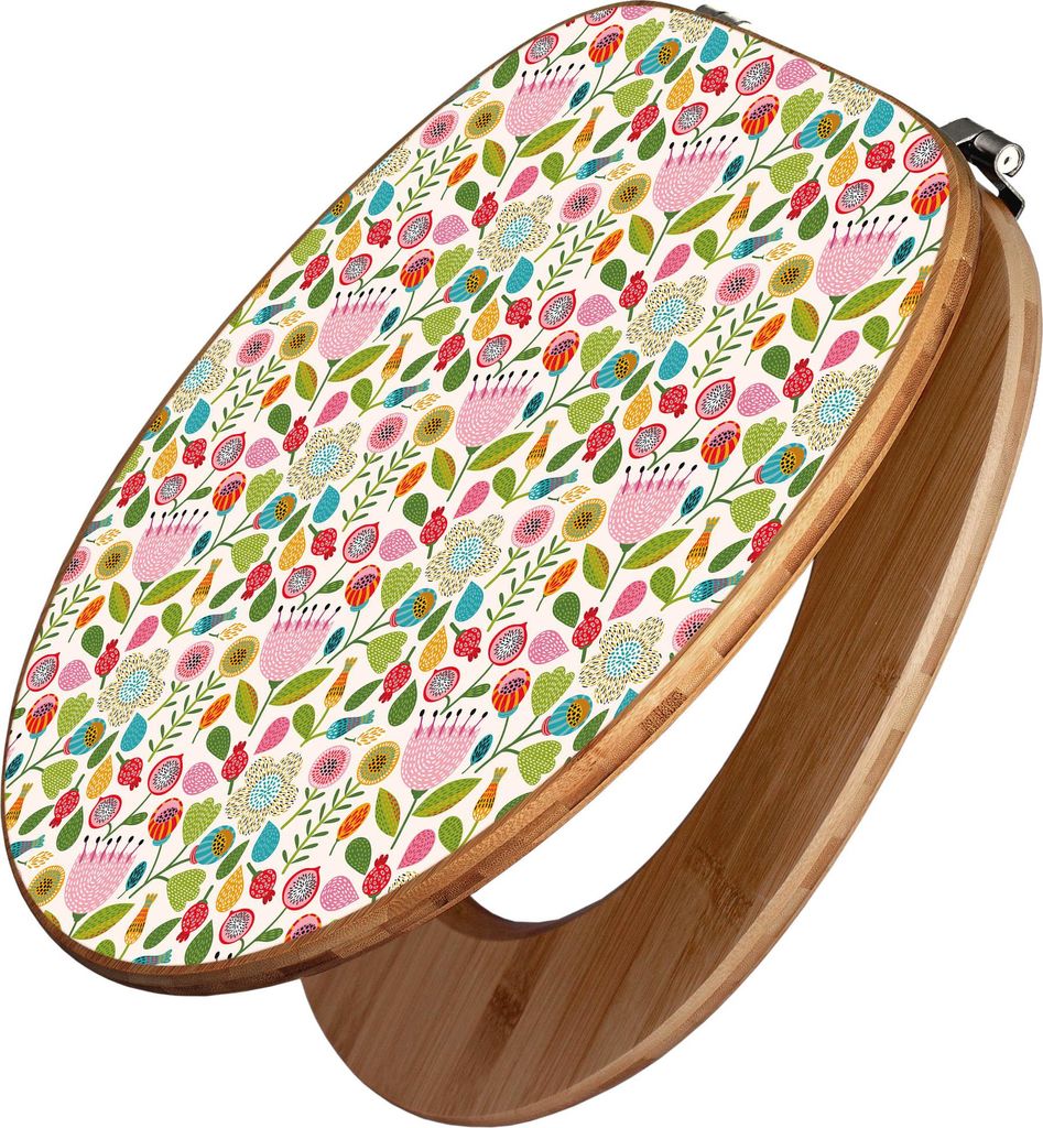 banjado Design WC Sitz Bambus 44x38x5cm - Rosa Kelch Hell - Toilettendeckel/Toilettensitz Bambus - hochwertiger Bambus Klodeckel/WC-Sitz mit Univer...