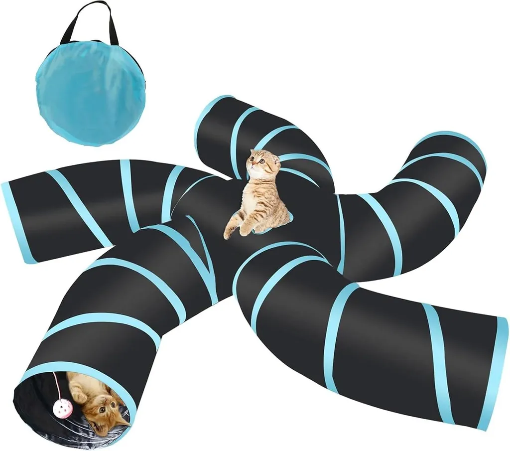 Tunnel de jeu pour lapins nains - Accessoire d'exercice en tissu bleu