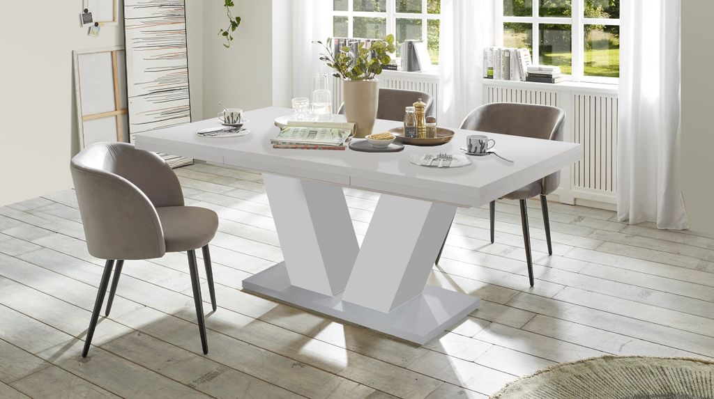 Stilvolle Esstisch Ausziehbar Komfort Tisch 180 280 Beton Weiss Edelstahloptik Bildbrend2139