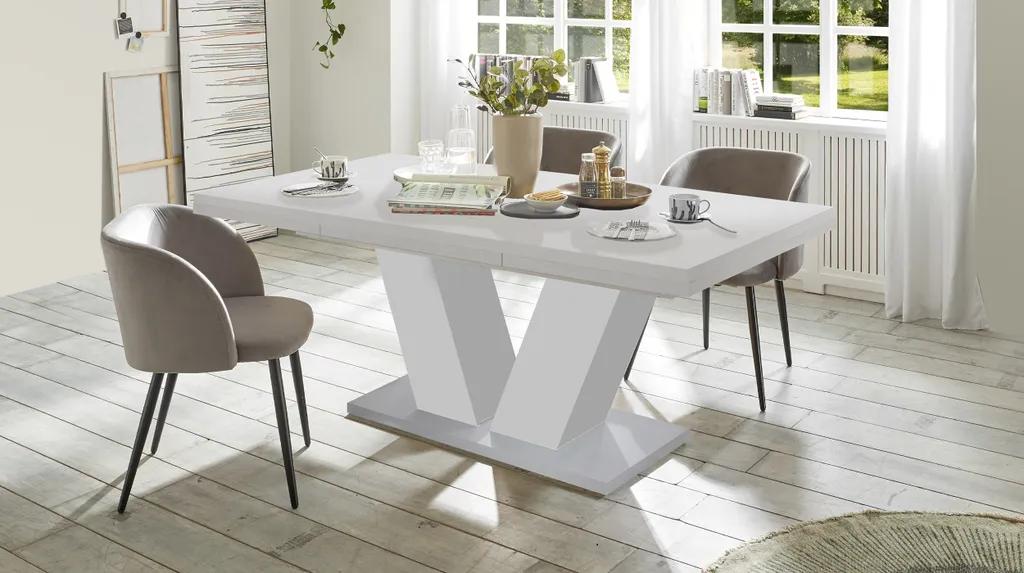 Stilvolle Esstisch Ausziehbar Komfort Tisch 180 280 Beton Weiss Edelstahloptik Bildbrend2139