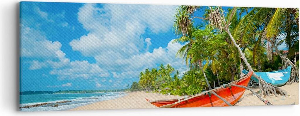 Bild auf Leinwand - Leinwandbild - Golf Ozean Palme Boot - 90x30cm - Wand Bild - Wanddeko - Leinwanddruck - Bilder - Kunstdruck - Wanddekoration - ...