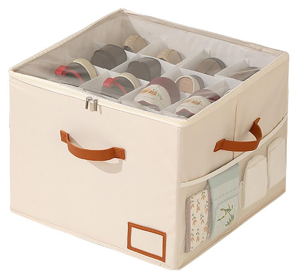 Faltbare Schuhaufbewahrungsbox, staubdicht, mit transparentem Deckel, 16 Fächern, Griffen, für die saisonale Schuhaufbewahrung im Kleiderschrank.