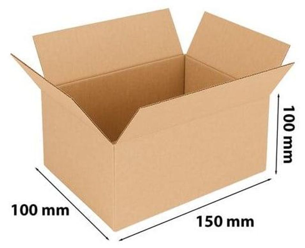 A brown cardboard box with dimensions indicated by text and lines.