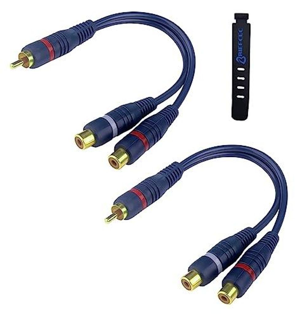 Cinch Splitter Kabel Cinch Y Adapter 15cm Subwoofer für Phono,AV,Coaxial Audio RCA Kabel (1-Stecker zu 2-Buchse, 2Stü, Blau)