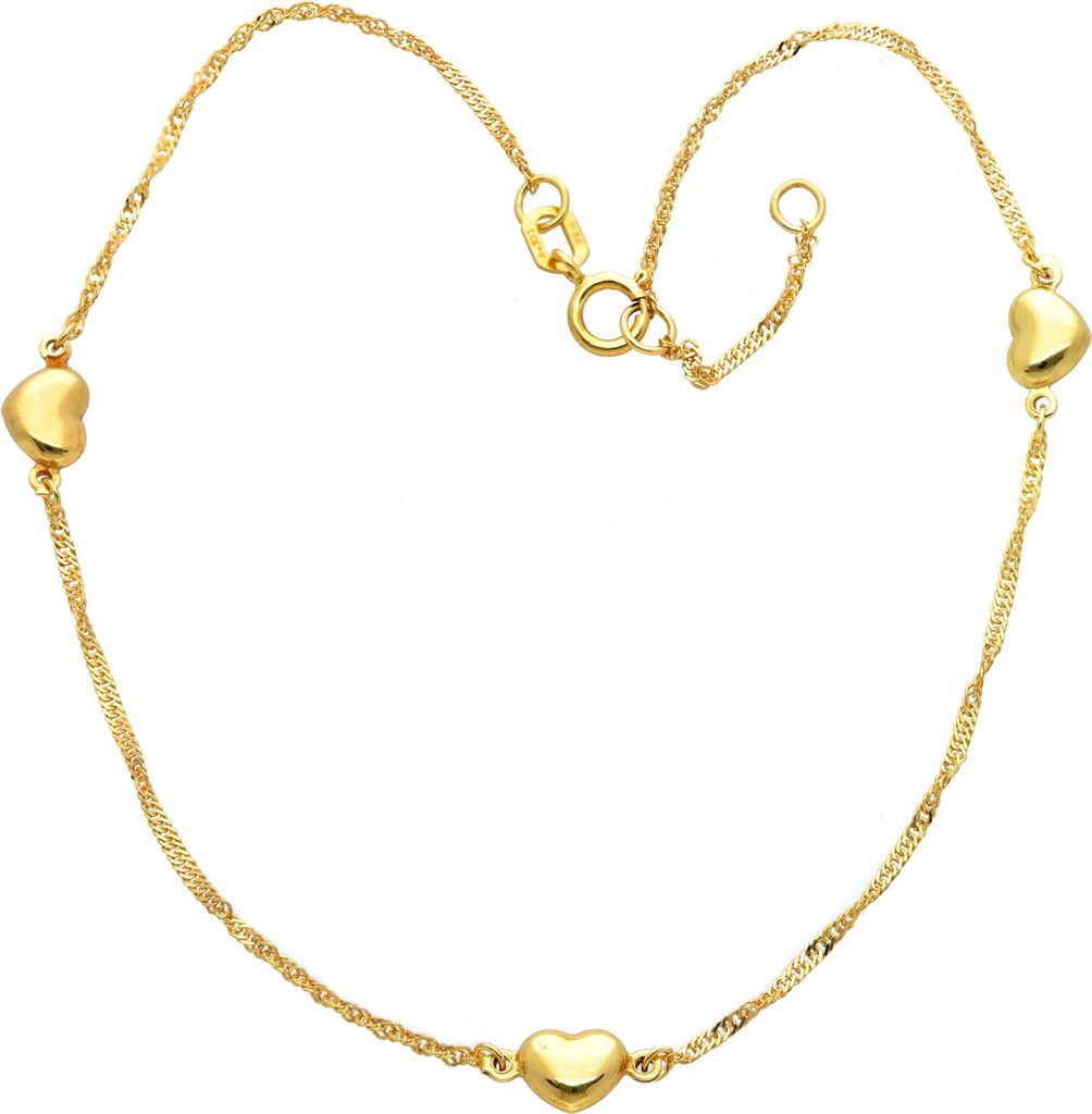 Fußkettchen aus Gold 333 (8 kt) Singapurkette mit Herzanhänger