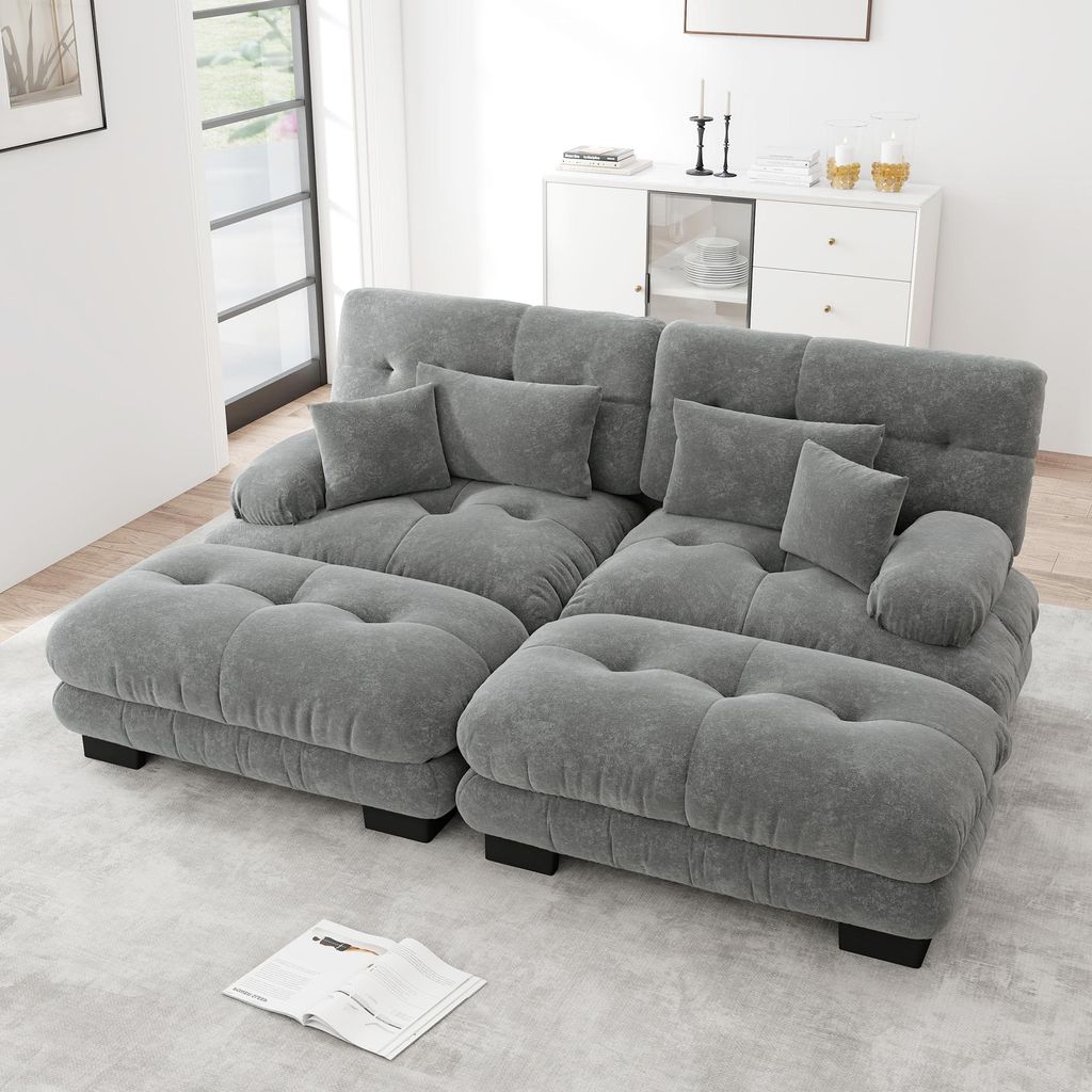 STILVORA Cloud Ecksofa mit breiten Armlehnen und 2 Ottomans, Doppelsofa mit 2 Lendenkissen Loungesofa mit 2 Dekokissen, Polstersofa für Wohnzimmer...
