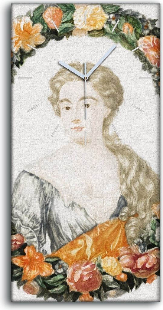 Wandbild Leinwand Bilder mit Uhr 30x60 Zeichnen Blumen Porträt Frauen Kunst - weiße Hände