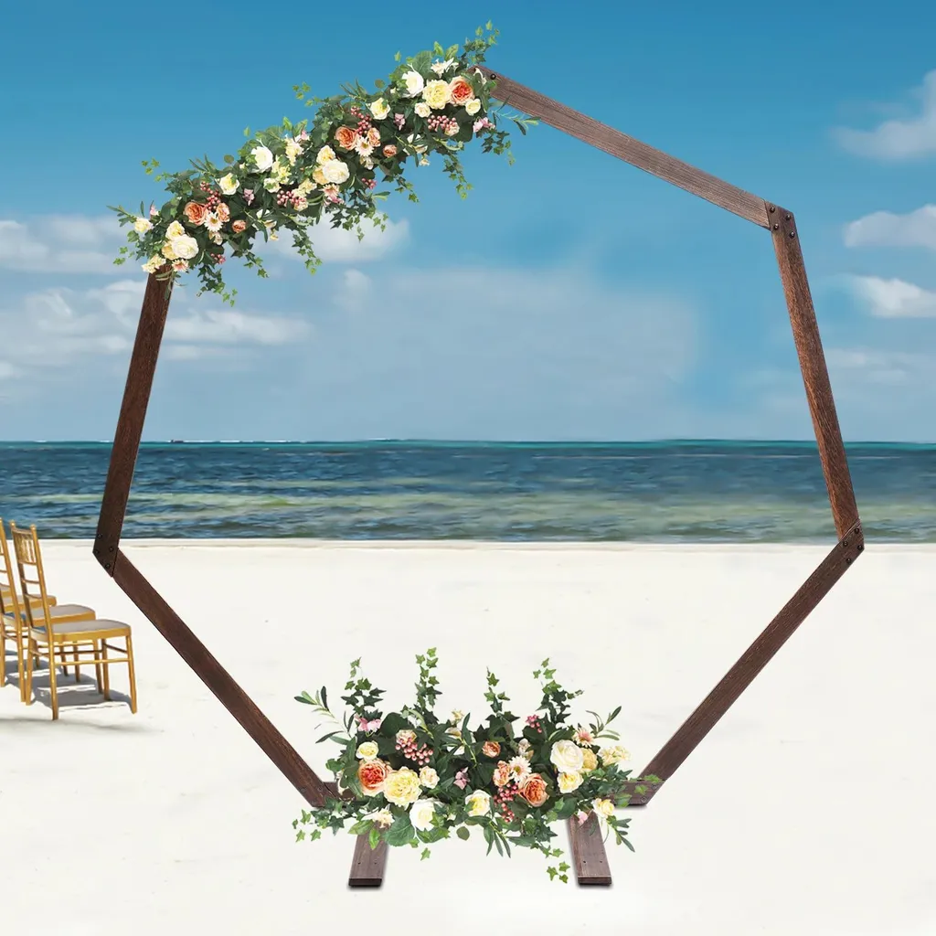 Arche Heptagonale Blanc Laiteux en Bois - Décor de Fête Haute Qualité