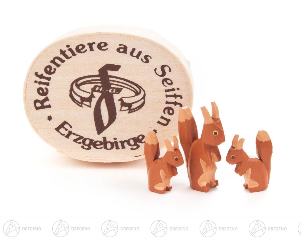 Eichhörnchenfamilie in Spandose (3cm) von Dregeno Seiffen