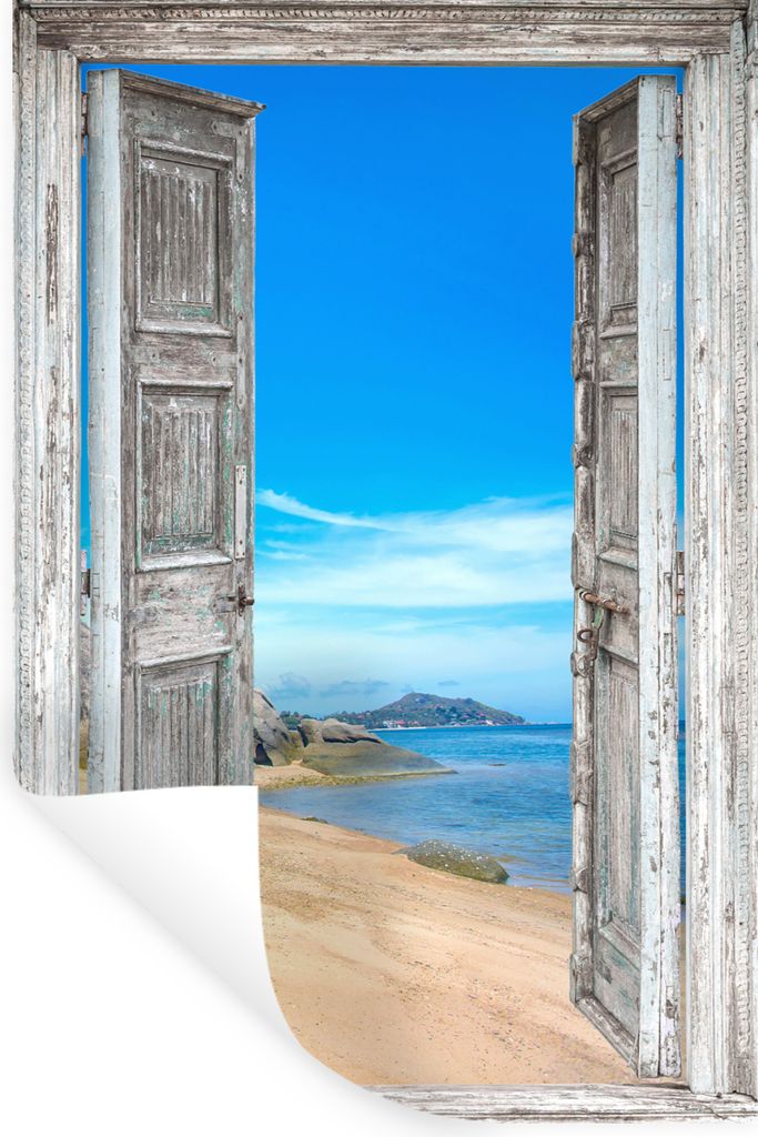 MuchoWow Wandtattoo Wandsticker Wandaufkleber Strand - Tropisch - Sommer - Blick - Meer 20x30 cm Selbstklebend und Repositionierbar - Sticker - D...