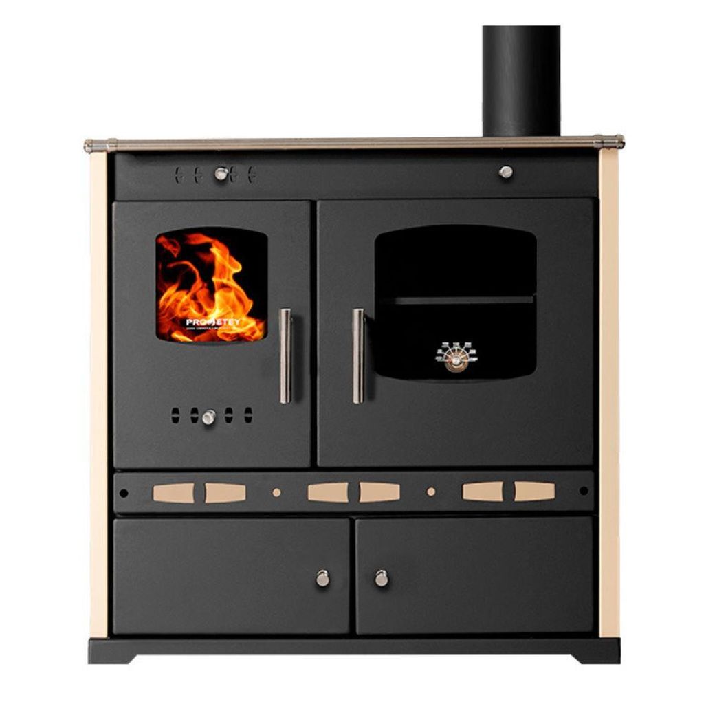 Kaminofen-Ofen-Holzofen-Küchenofen-Küchenhexe-Prometey-Perfect Eco Lux-rechtem Abzug-Elfenbein-7.5kW