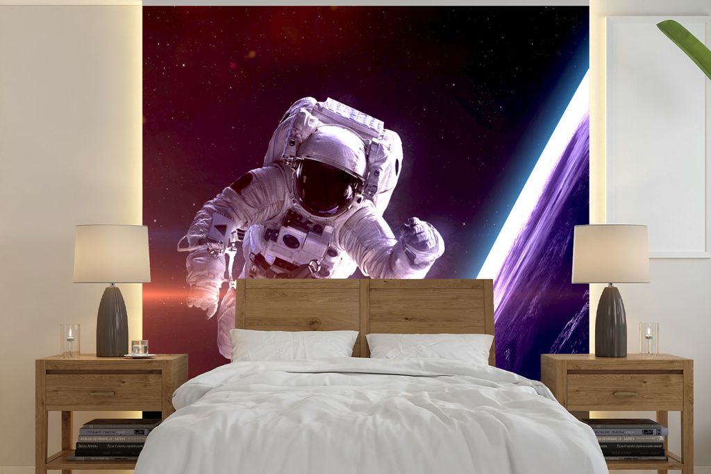 MuchoWow Fototapete für Wohnzimmer oder Schlafzimmer Wandtapete Vinyl Motivtapete Weltraum - Erde - NASA - Jungen - Kinder - Kinder - 280x280 cm...