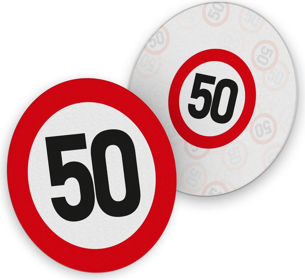 itenga 40x Bierdeckel Verkehrsschild 50 I Rot Weiß I Produktbild 