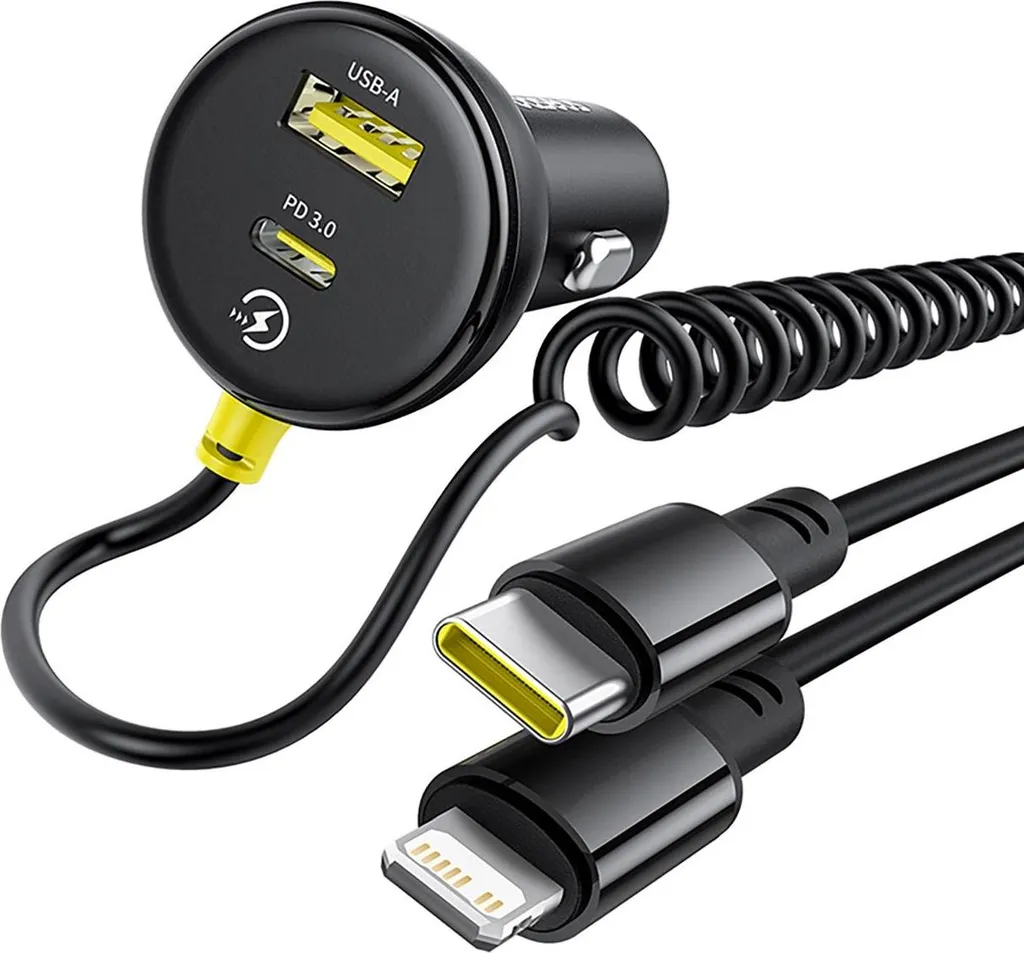 Baseus Caricatore Auto 60W con Cavo Retrattile Lightning e USB-C Nero - 2