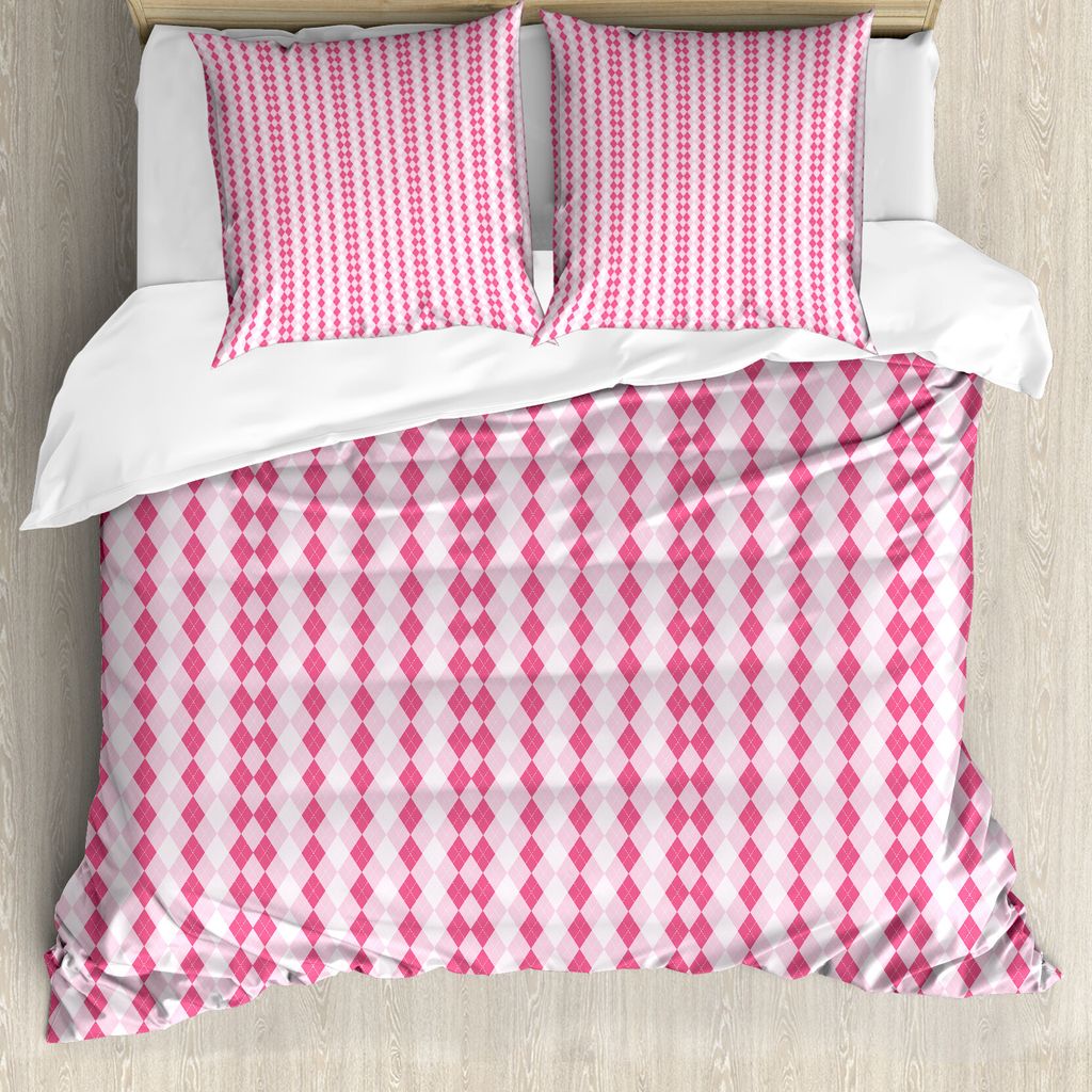 ABAKUHAUS geometrische Rhombus Bettbezug Set für Einzelbetten, Pinkish Argyle, Milbensicher Allergiker geeignet mit Kissenbezug, 200 cm x 200 cm -...