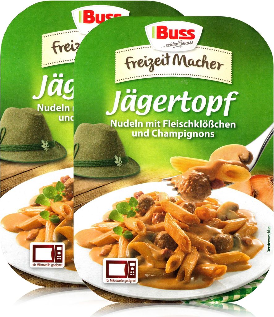 Buss Jägertopf Nudeln mit Fleischklößchen 300g - Fertiggericht (2er Pack)
