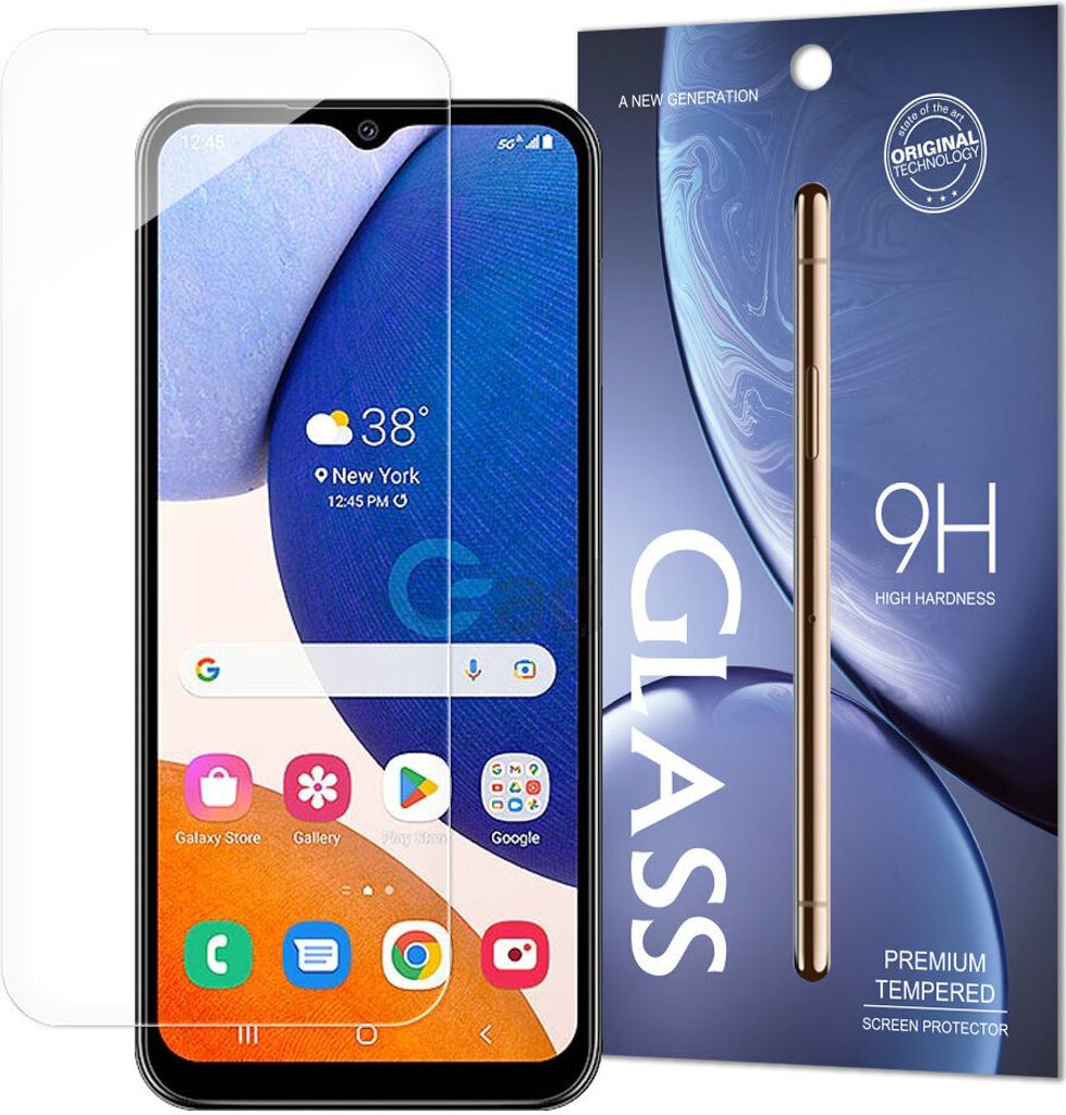 A product shot of a screen protector packaging and a smartphone with a screen protector applied.
