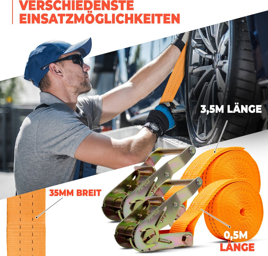 20 Stück Spanngurte Ratschengurte – 4m Länge, 2000kg Tragkraft, 2-teilig, DIN-zertifiziert
