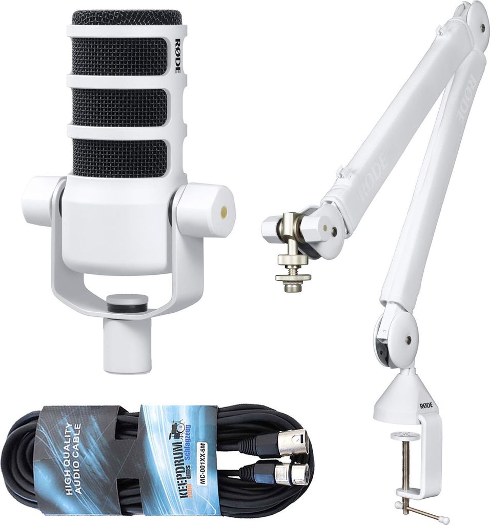 Rode Podmic Mikrofon Weiss mit Gelenkarm WH und Kabel Produktbild 