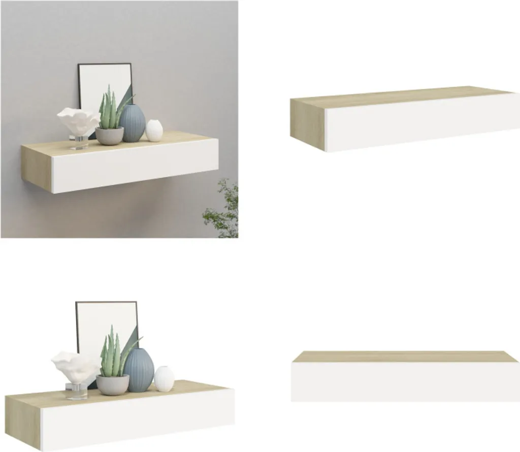 vidaXL Mensola a muro con cassetto effetto rovere e bianco 60x23,5x10 cm MDF - Mensola a cassetto - Mensole a cassetto - Mensola a muro - Mensole a muro