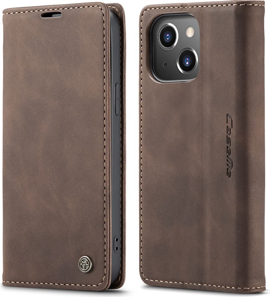 CaseMe - Handyhülle kompatibel mit Apple iPhone 14 Plus - Kunstleder Schutzhülle - Dunkelbraun