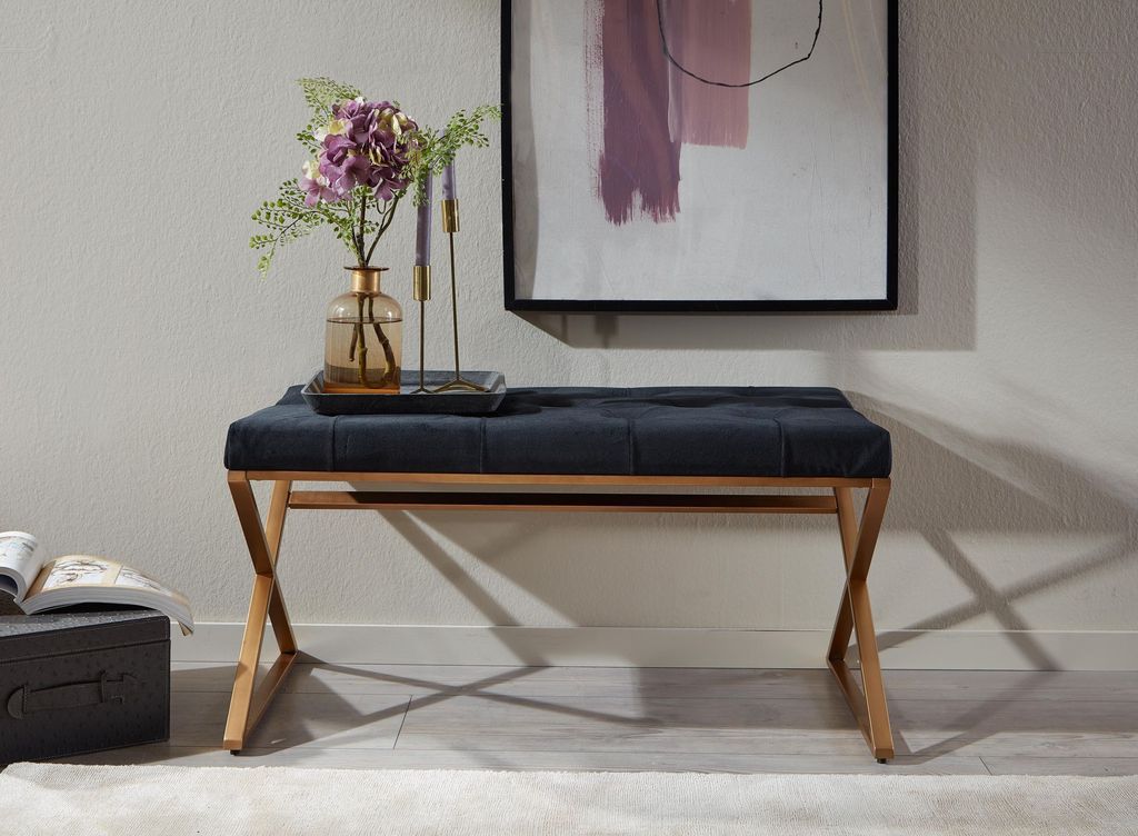 Lavica zamatová čierna 90x46x44 cm predsieň čalúnená lavica Obrázok produktu 6