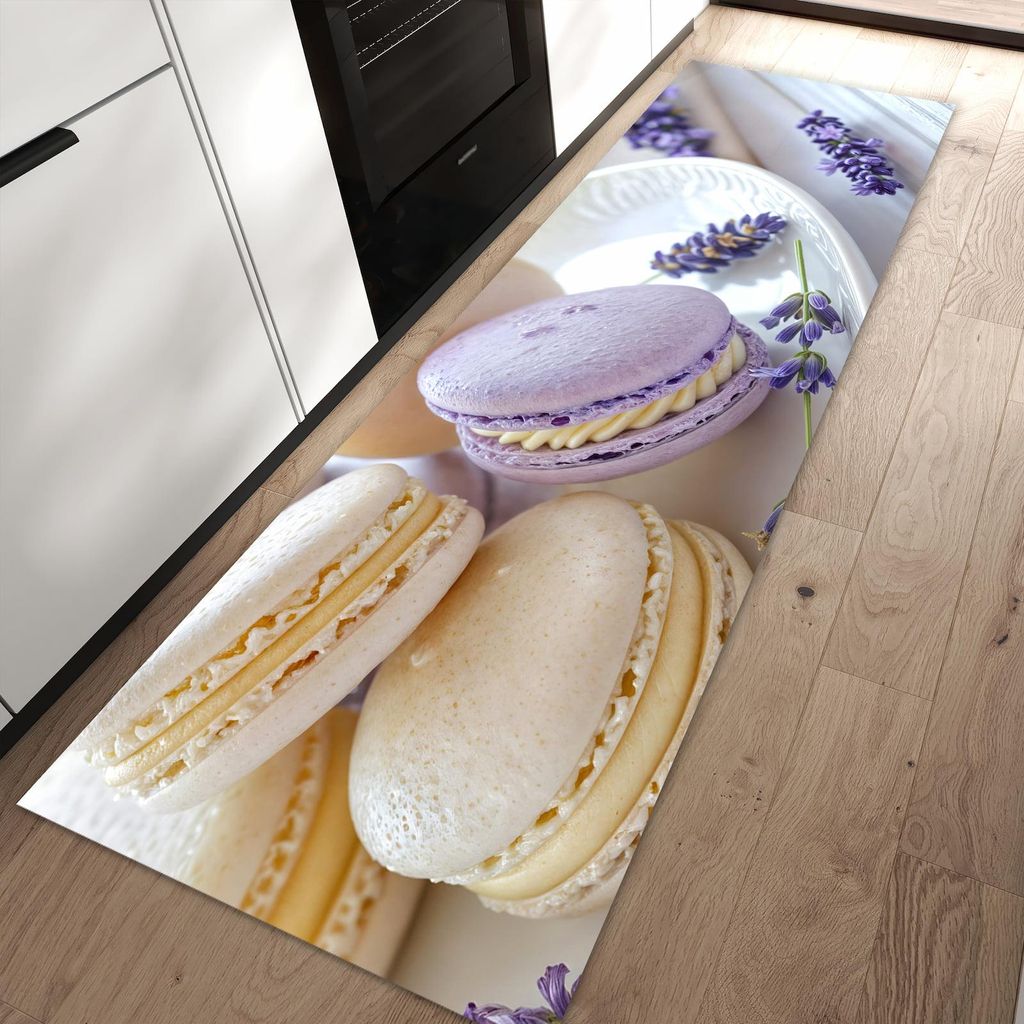 Küchenteppich 60x90cm rutschfest & abwischbar PVC Läufer - Lavendel Macarons
