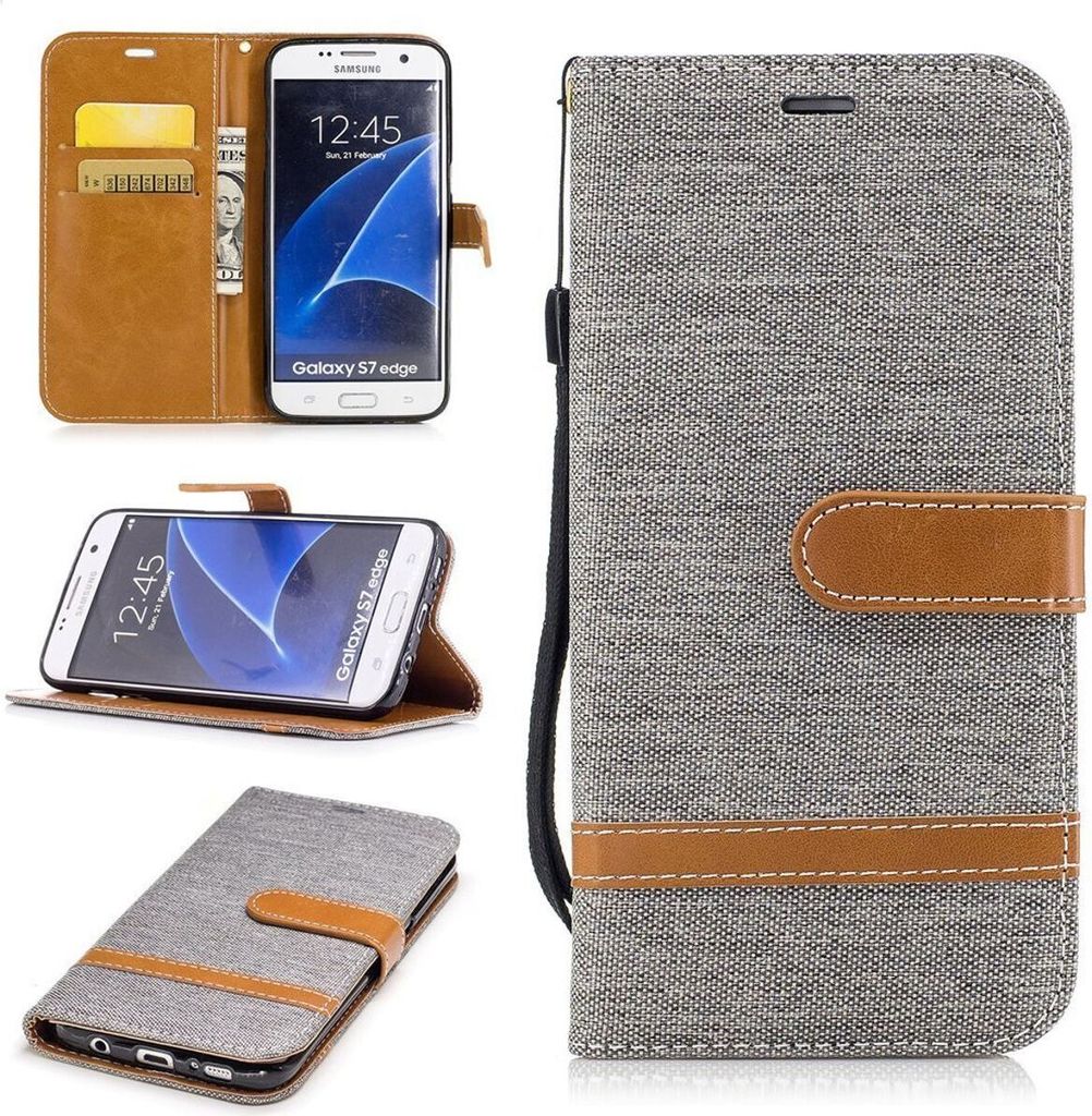 Tasche für Samsung Galaxy S7 Edge Jeans Cover Handy Schutz Hülle Case Grau