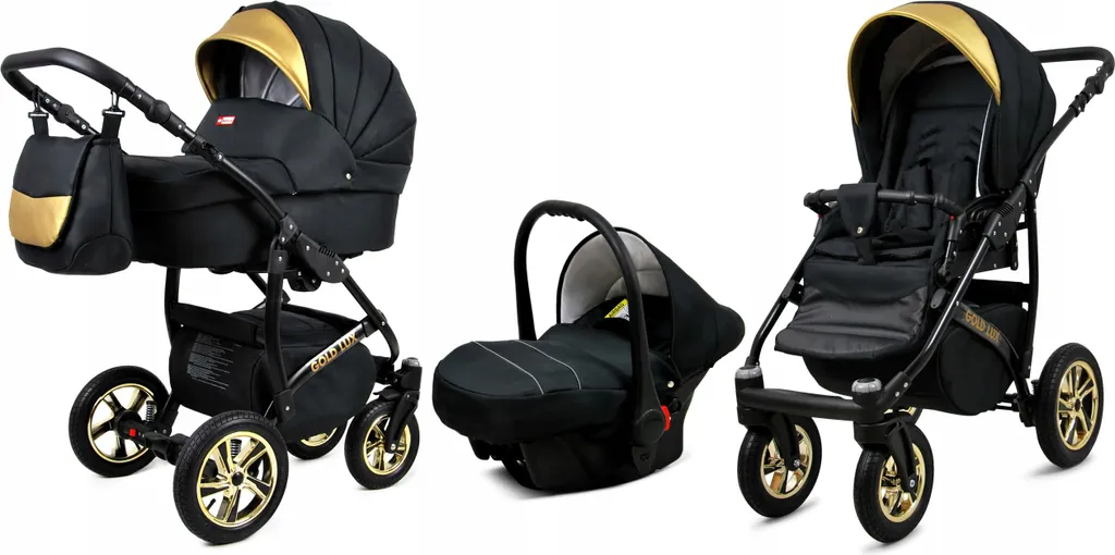 Poussette 3-en-1 Onyx BabyLux Gold Lux avec Suspensions et Finition Or