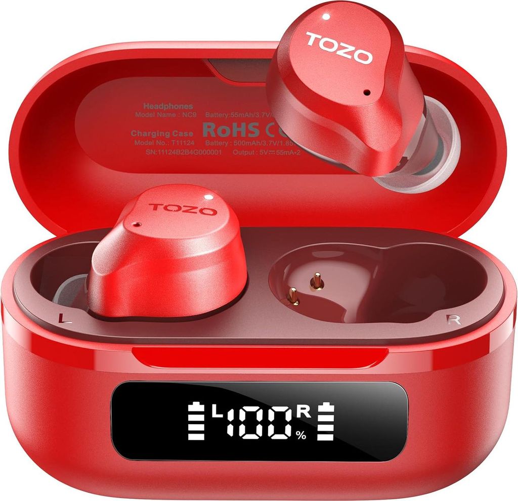 TOZO NC9 True Wireless In-Ear Kopfhörer mit Bluetooth 5.3, Hybrid ANC, 6 Mikrofone, App Steuerung, 59h Akku, IPX8 wasserdicht