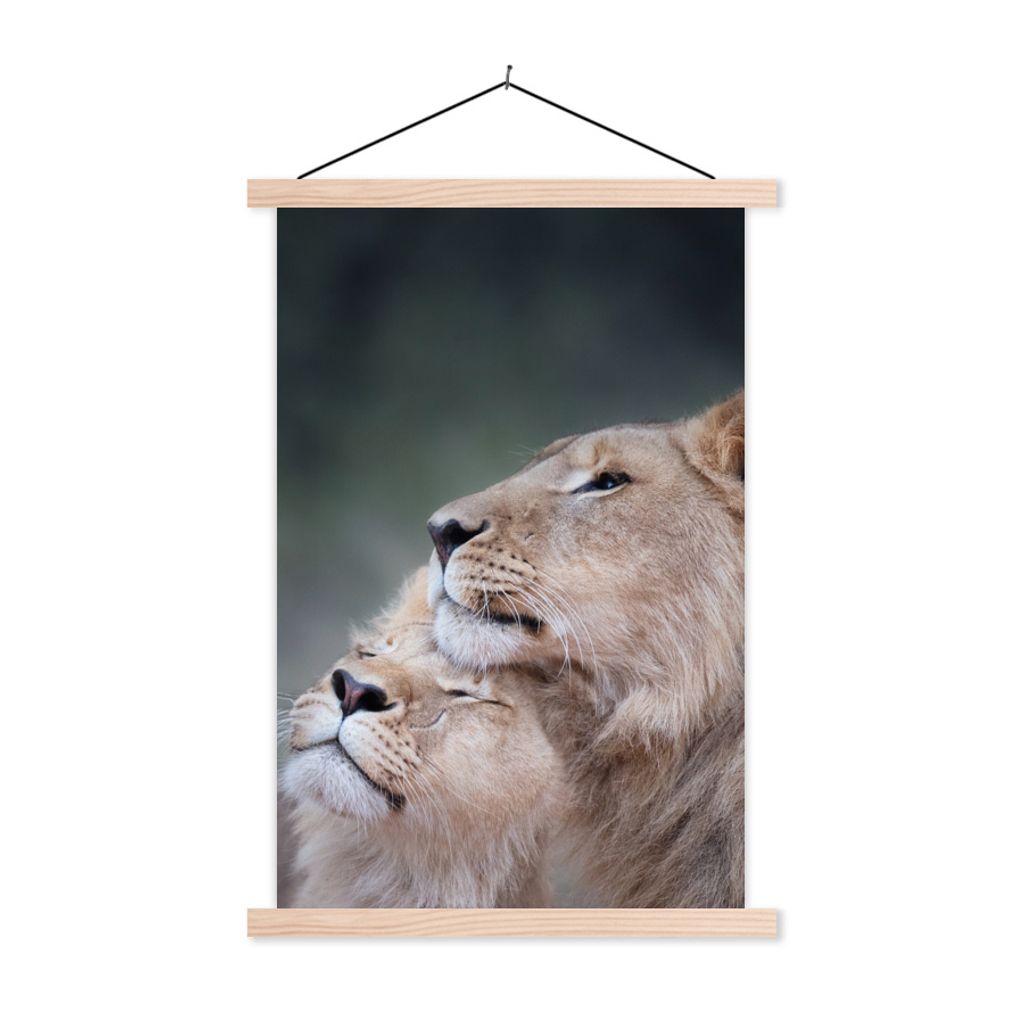 MuchoWow Textilposter Löwe - Wilde Tiere - Big Five 60x90 cm mit holzfarbenen Rahmen - Textil