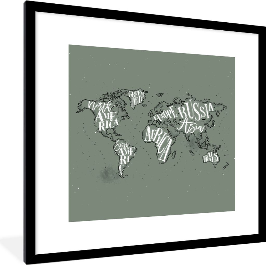 MuchoWow® MuchoWow® Gerahmtes Poster Weltkarte - Grau - Produktbild 