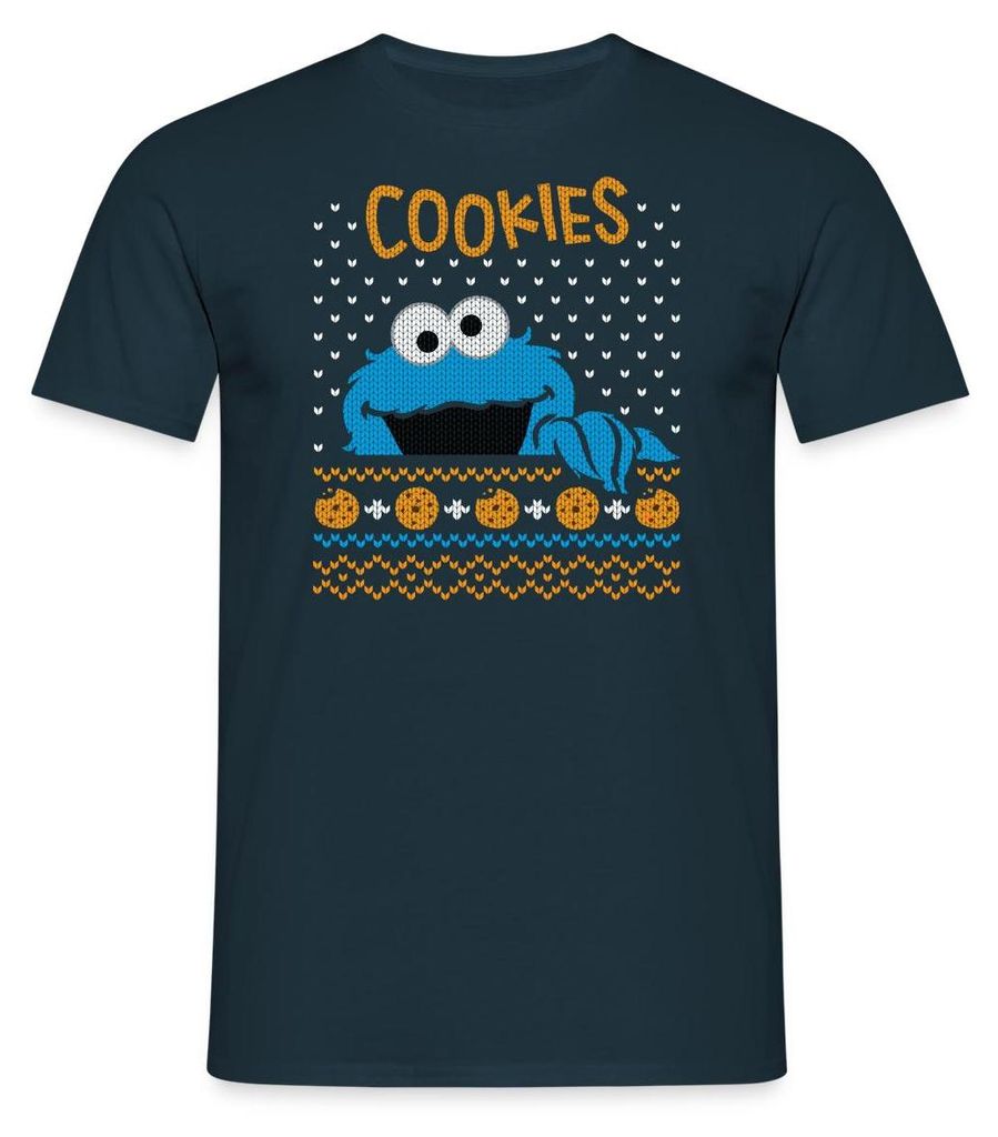 Spreadshirt Sesamstraße Krümelmonster Ugly Xmas Männer T-Shirt, 3XL, Navy