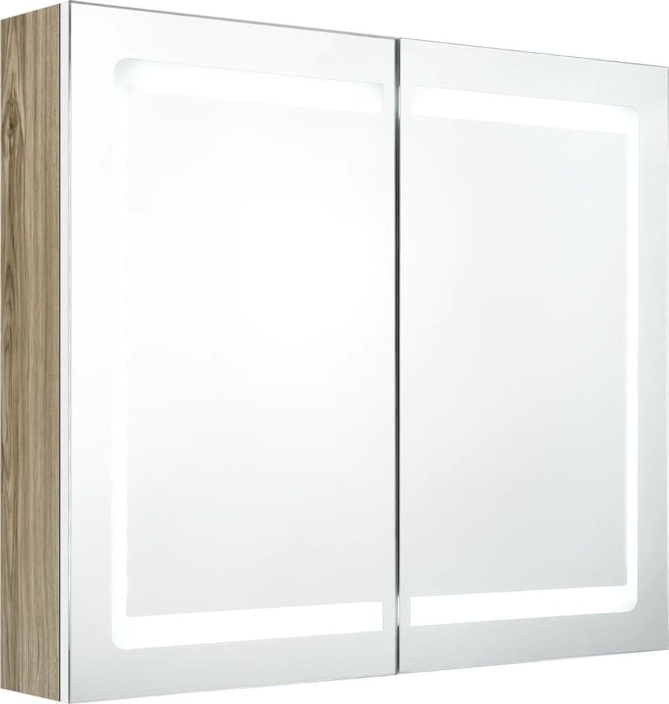 vidaXL LED-Spiegelschrank fürs Bad Weiß und Eichen-Optik 80x12x68 cm