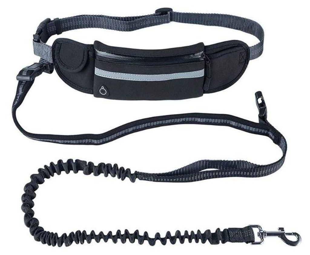 Flexible Hundeleine mit Bauchtasche, Schwarz