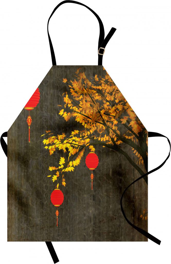 ABAKUHAUS Laterne Kochschürze, Herbst Baum Scarlet Laternen dramatische schattige Vintage inspiriert Saison Design, Farbfest Höhenverstellbar Was...