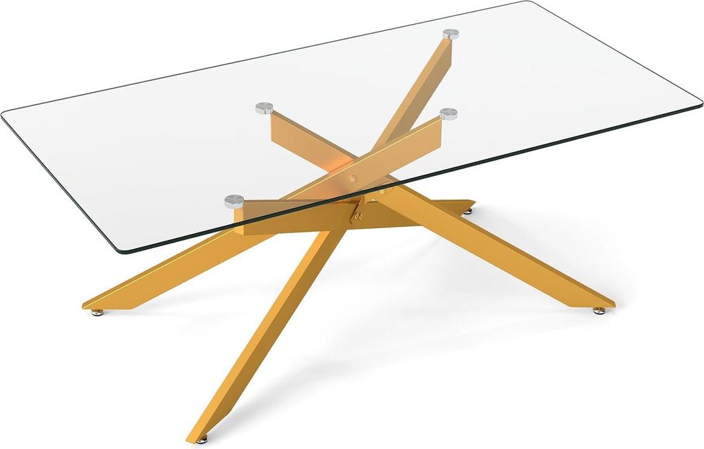 Rechteckiger Couchtisch aus Glas, Gold, 120 x 60 cm